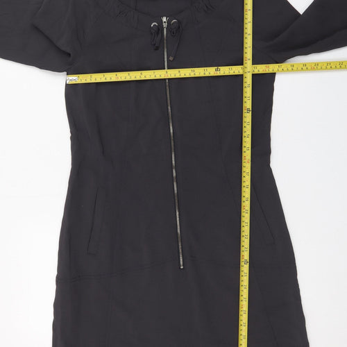 Claudia Sträter Women Black Viscose Shift Dress Size 8 3/4 Sleeve Zip Detail