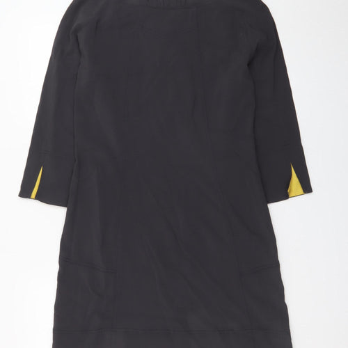 Claudia Sträter Women Black Viscose Shift Dress Size 8 3/4 Sleeve Zip Detail
