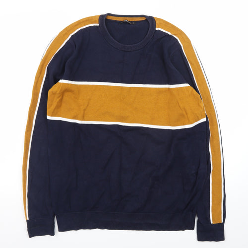 St. Bernard for Dunnes Men’s Blue Mustard Cotton Striped Crew Neck Jumper L