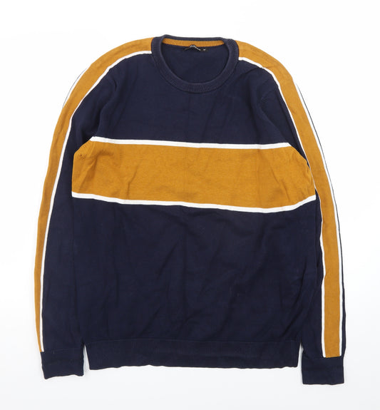 St. Bernard for Dunnes Men’s Blue Mustard Cotton Striped Crew Neck Jumper L