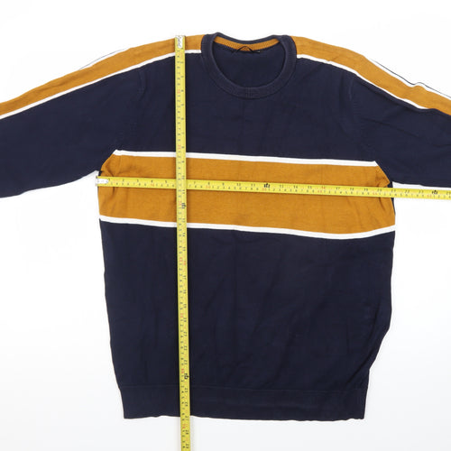 St. Bernard for Dunnes Men’s Blue Mustard Cotton Striped Crew Neck Jumper L