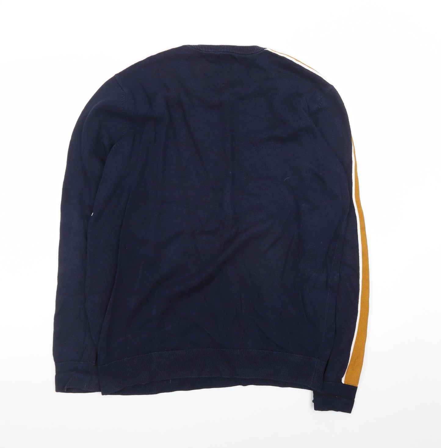 St. Bernard for Dunnes Men’s Blue Mustard Cotton Striped Crew Neck Jumper L