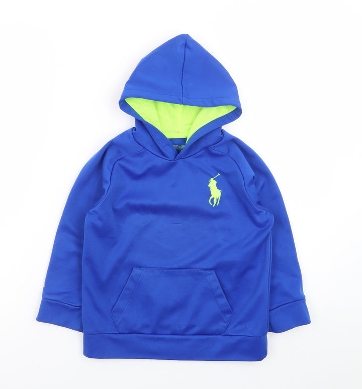 Polo Ralph Lauren Boys Blue Hoodie Size 5 Pullover Fleece Logo Design