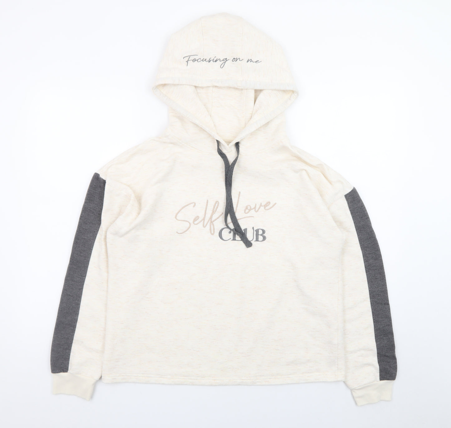 Jeff & Co Women Beige Hoodie Size 12-14 Self Love Club Print