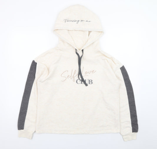 Jeff & Co Women Beige Hoodie Size 12-14 Self Love Club Print