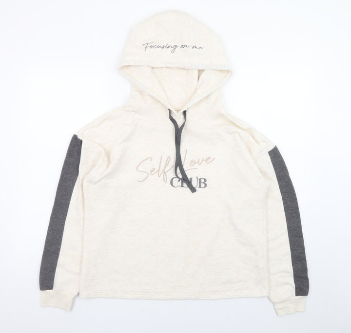Jeff & Co Women Beige Hoodie Size 12-14 Self Love Club Print