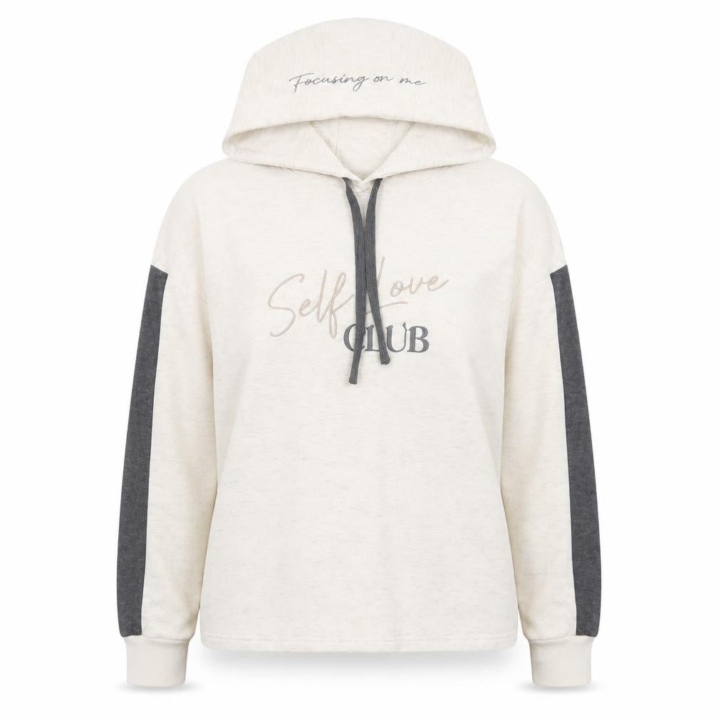 Jeff & Co Women Beige Hoodie Size 12-14 Self Love Club Print