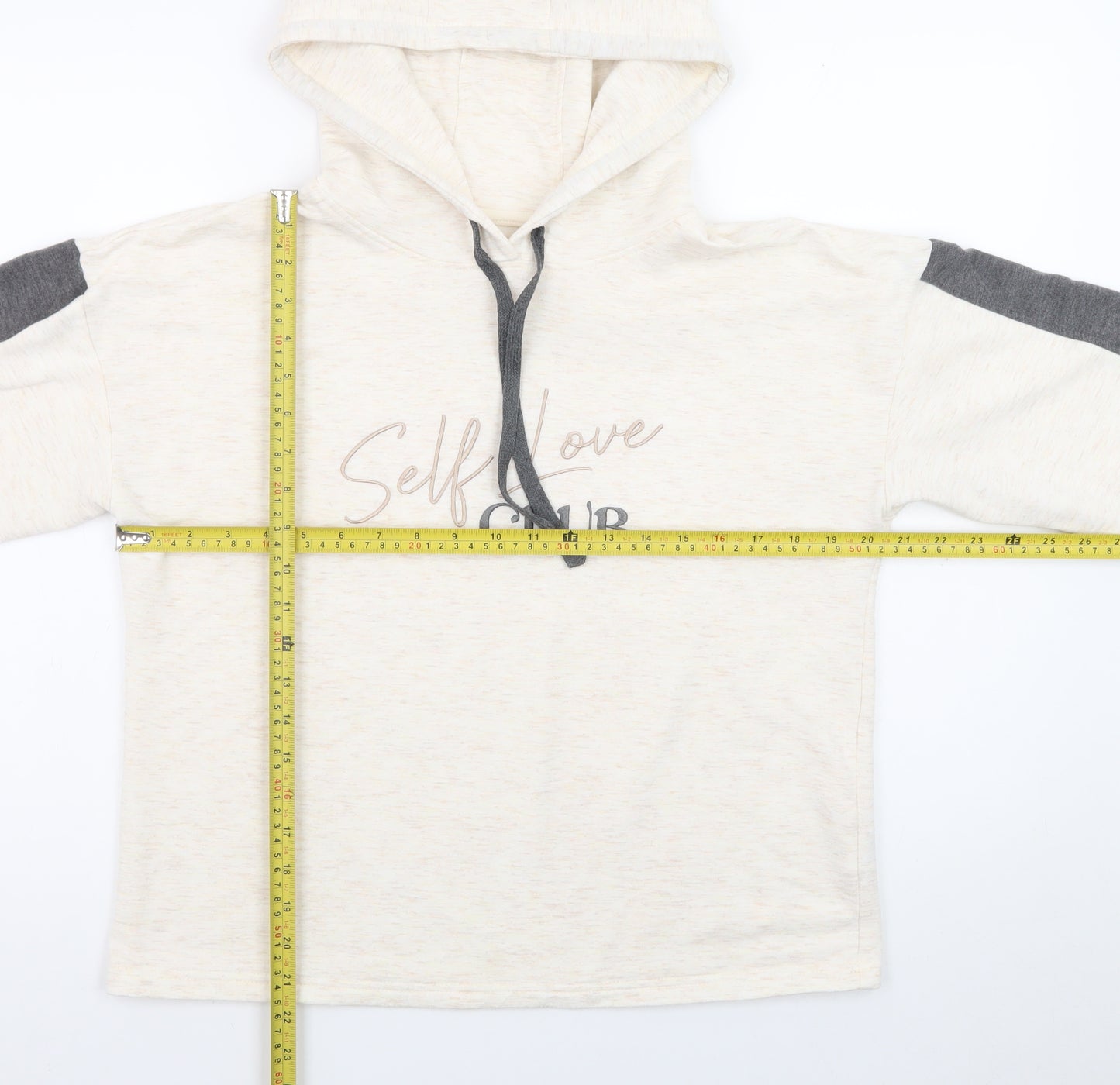 Jeff & Co Women Beige Hoodie Size 12-14 Self Love Club Print