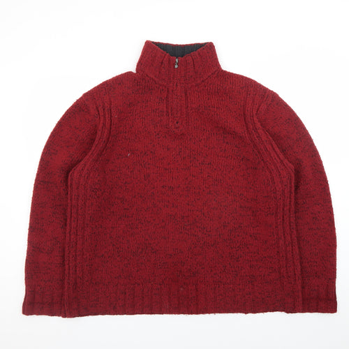 Marks and Spencer Men's Red XL 1/4 Zip Wool Acrylic Chunky Knit Jumper