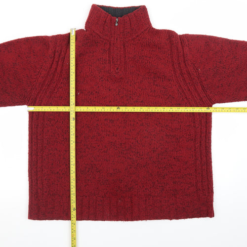 Marks and Spencer Men's Red XL 1/4 Zip Wool Acrylic Chunky Knit Jumper