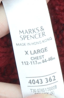 Marks and Spencer Men's Red XL 1/4 Zip Wool Acrylic Chunky Knit Jumper