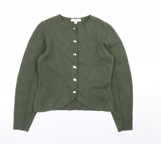 Marks and Spencer Women’s Green Cardigan Small Tight-Knit Crew Neck