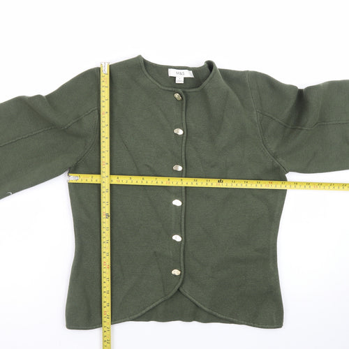 Marks and Spencer Women’s Green Cardigan Small Tight-Knit Crew Neck