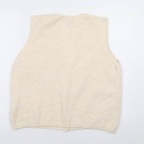 New Look Women Beige Sleeveless Knit V-Neck Button Vest L