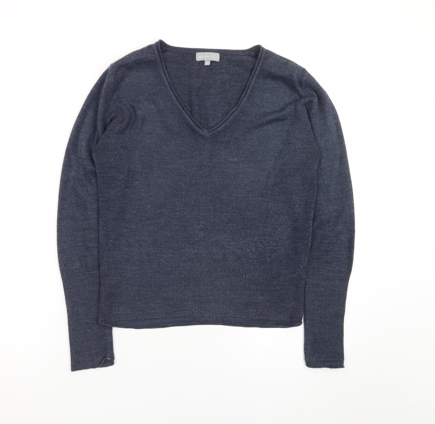 Marks and Spencer Per Una Women's Blue Wool V-Neck Jumper Size 12