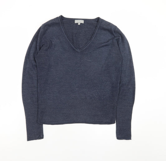 Marks and Spencer Per Una Women's Blue Wool V-Neck Jumper Size 12