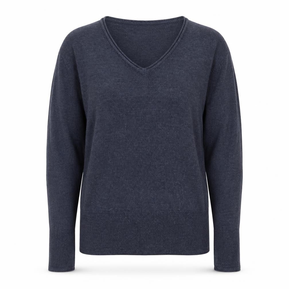 Front view of Marks & Spencer Per Una Women's Blue Wool V-Neck Jumper, size 12