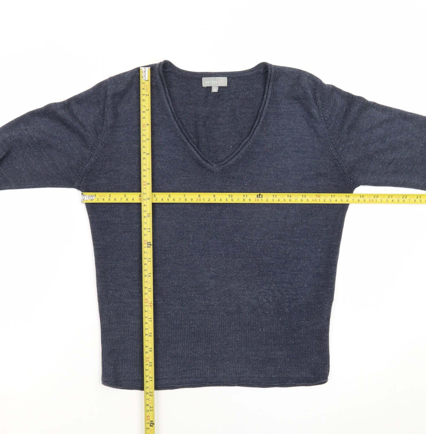 Marks and Spencer Per Una Women's Blue Wool V-Neck Jumper Size 12