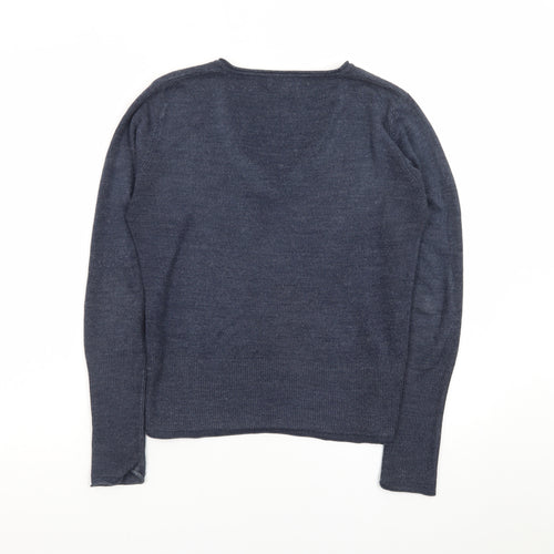 Marks and Spencer Per Una Women's Blue Wool V-Neck Jumper Size 12