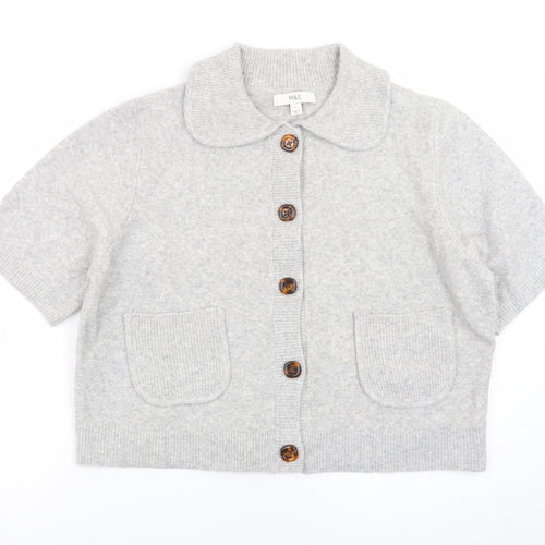 Marks and Spencer Womens Grey Collared Short Sleeve Cardigan L