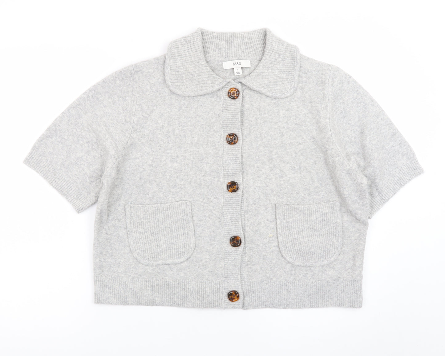 Marks and Spencer Womens Grey Collared Short Sleeve Cardigan L