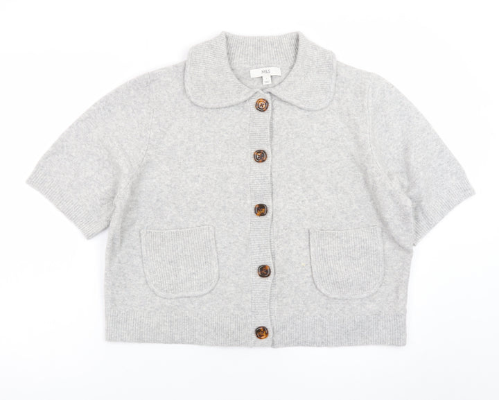 Marks and Spencer Womens Grey Collared Short Sleeve Cardigan L
