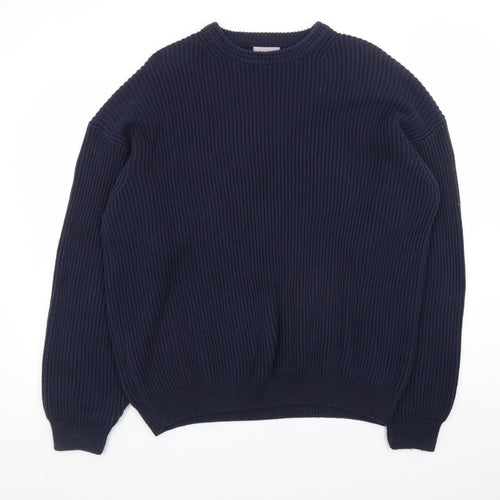 BHS Men's Blue Cotton Crew Neck Chunky Knit Jumper Size L