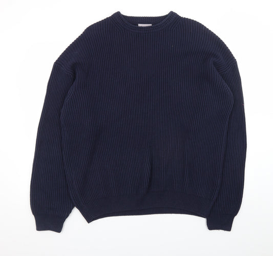 BHS Men's Blue Cotton Crew Neck Chunky Knit Jumper Size L