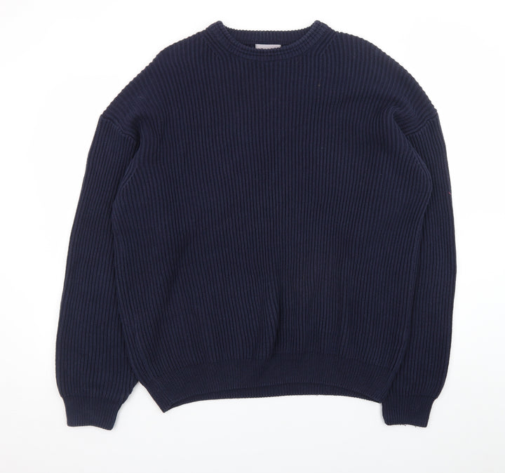 BHS Men's Blue Cotton Crew Neck Chunky Knit Jumper Size L