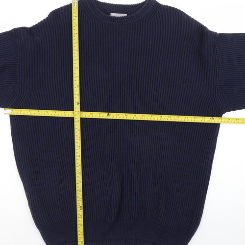 BHS Men's Blue Cotton Crew Neck Chunky Knit Jumper Size L