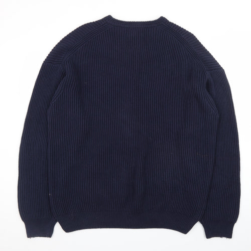BHS Men's Blue Cotton Crew Neck Chunky Knit Jumper Size L