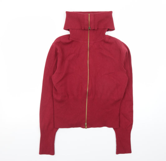 Marks and Spencer Women’s Red Roll Neck Full Zip Jumper Size M