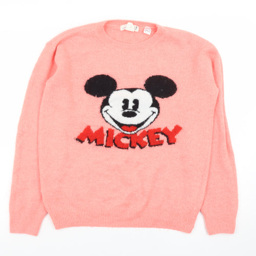 L.O.G.G. Womens Pink Mickey Mouse Crew Neck Pullover Jumper Size 8