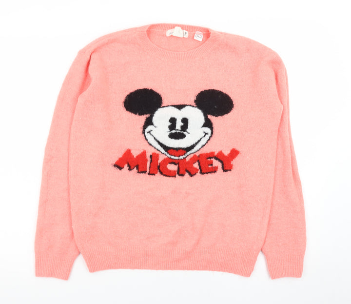 L.O.G.G. Womens Pink Mickey Mouse Crew Neck Pullover Jumper Size 8