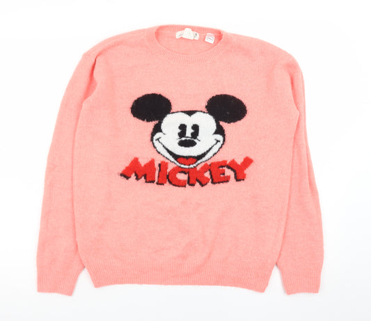 L.O.G.G. Womens Pink Mickey Mouse Crew Neck Pullover Jumper Size 8