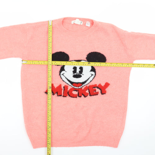 L.O.G.G. Womens Pink Mickey Mouse Crew Neck Pullover Jumper Size 8