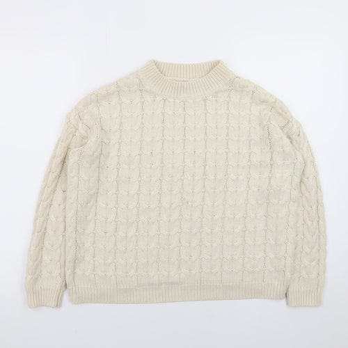 Mango Womens Ivory Cable-Knit Cotton Blend Jumper Size 8