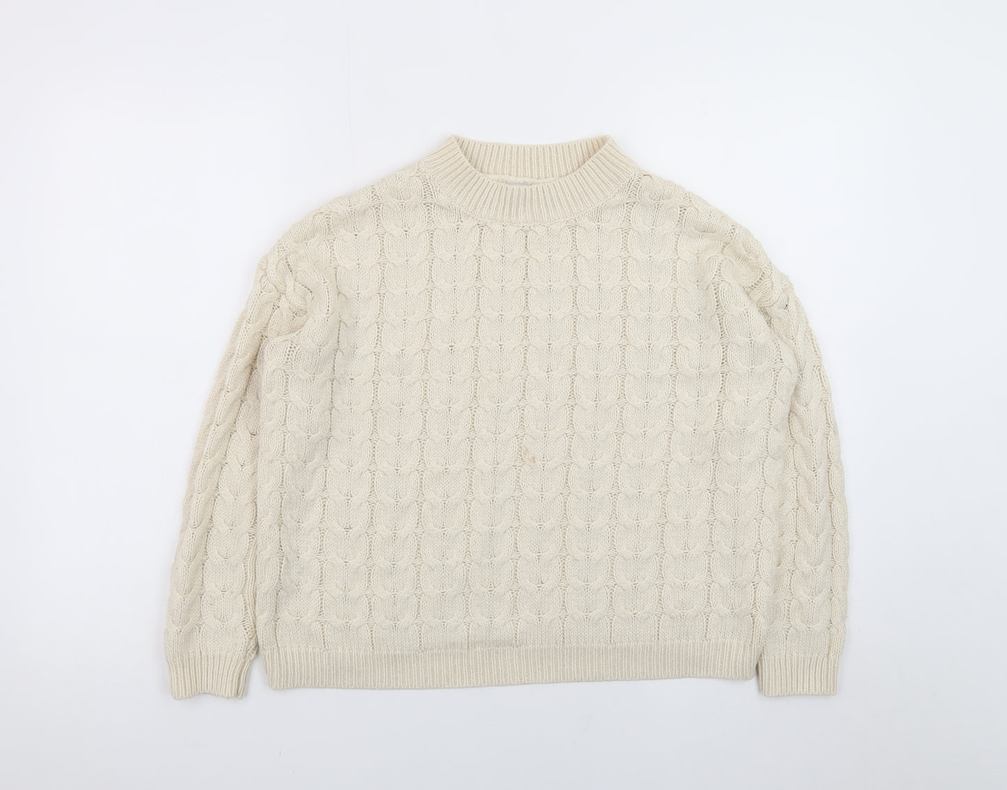 Mango Womens Ivory Cable-Knit Cotton Blend Jumper Size 8