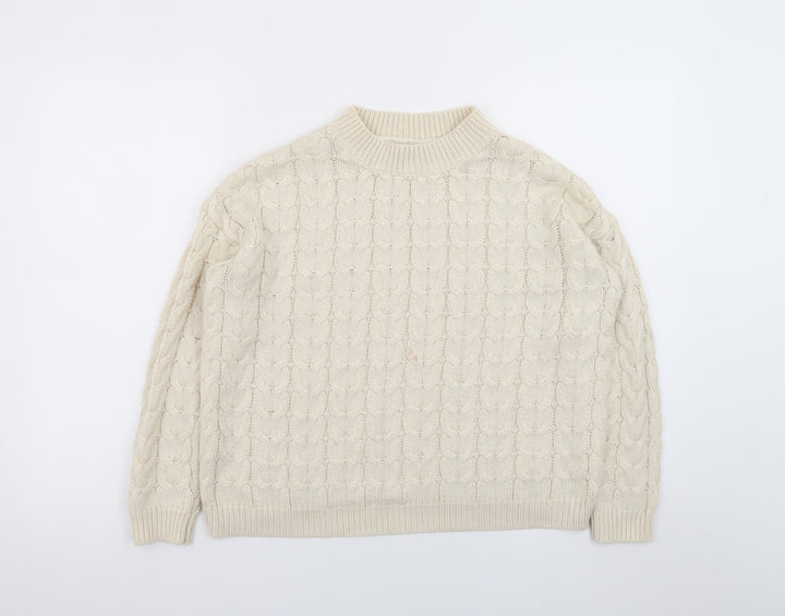 Mango Womens Ivory Cable-Knit Cotton Blend Jumper Size 8
