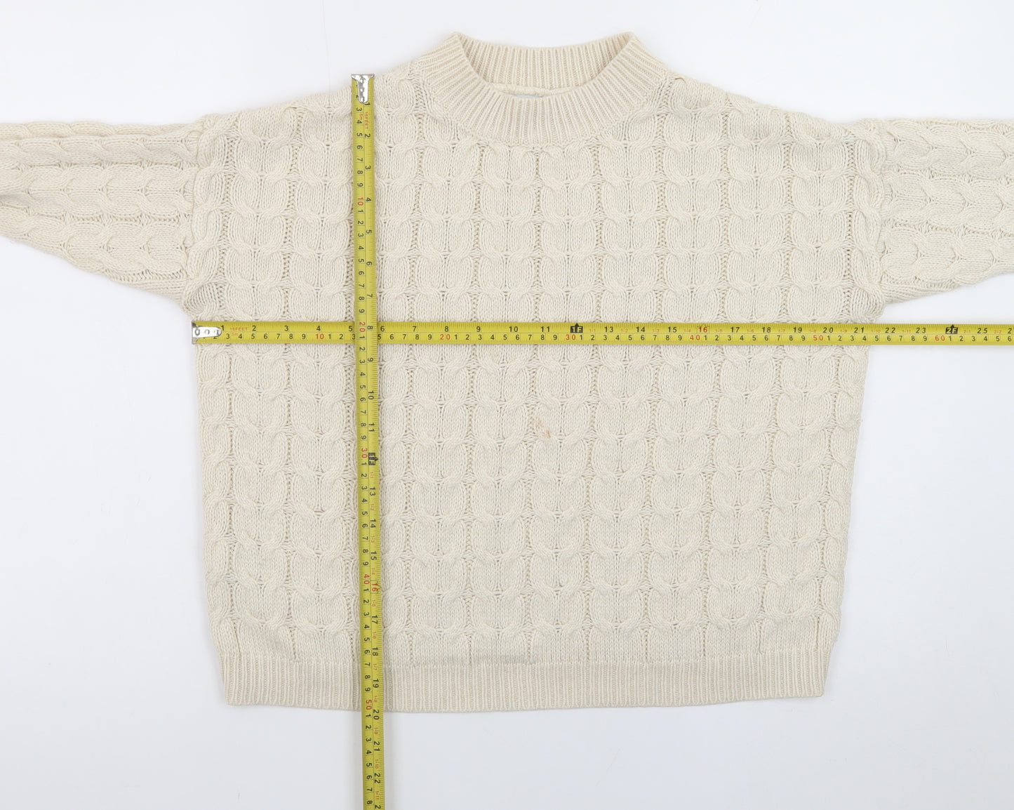 Mango Womens Ivory Cable-Knit Cotton Blend Jumper Size 8