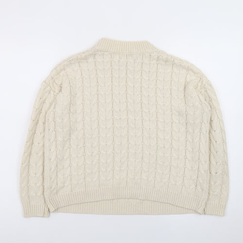 Mango Womens Ivory Cable-Knit Cotton Blend Jumper Size 8