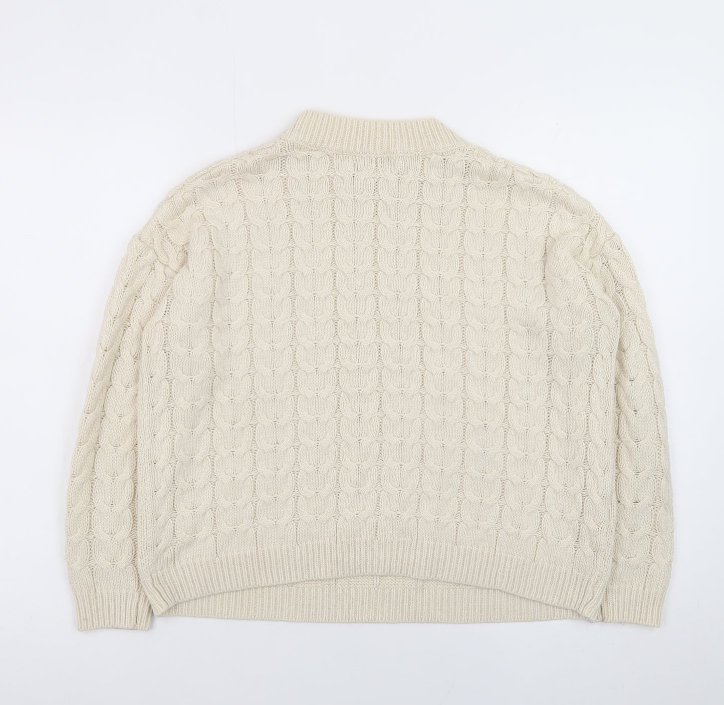 Mango Womens Ivory Cable-Knit Cotton Blend Jumper Size 8