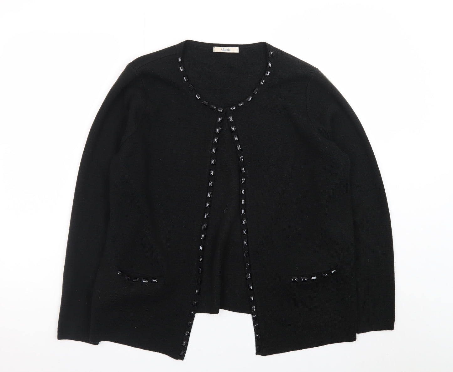 Marks and Spencer Women Black Size 18 Cardigan with Beaded Trim
