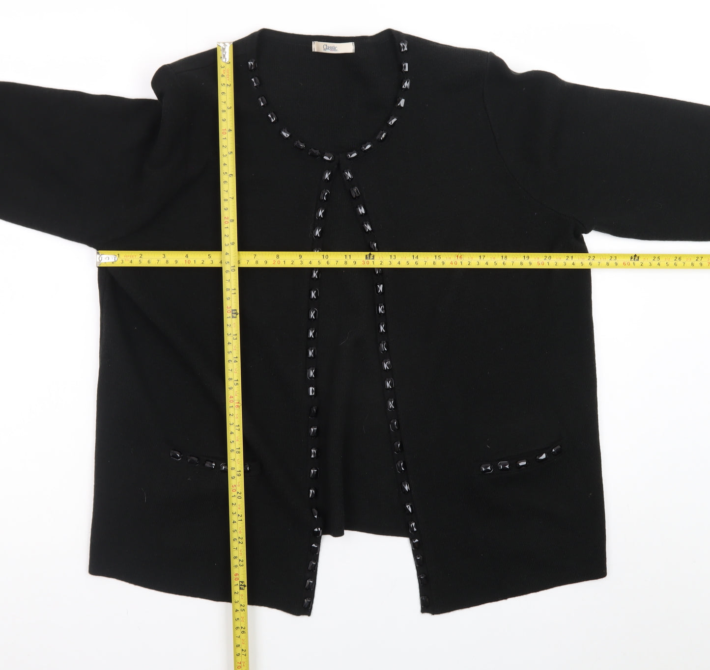 Marks and Spencer Women Black Size 18 Cardigan with Beaded Trim