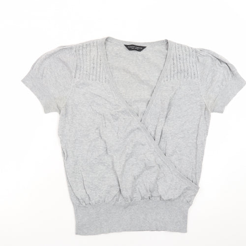 Dorothy Perkins Womens Grey Wrap Knit Blouse Size 16 Short Sleeve