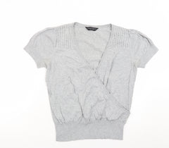Dorothy Perkins Womens Grey Wrap Knit Blouse Size 16 Short Sleeve