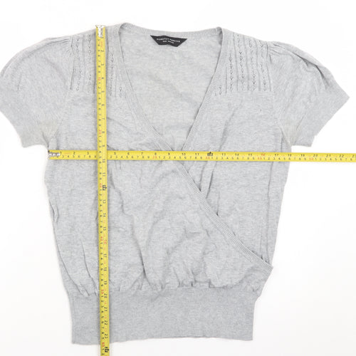 Dorothy Perkins Womens Grey Wrap Knit Blouse Size 16 Short Sleeve