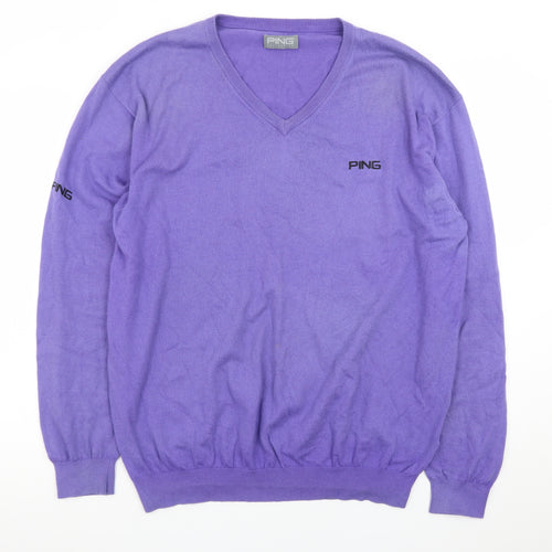 PING Men’s Purple V-Neck Cotton Blend Golf Jumper XL