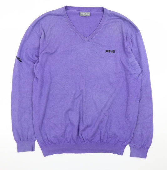 PING Men’s Purple V-Neck Cotton Blend Golf Jumper XL