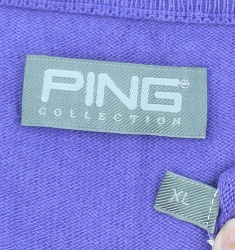 PING Men’s Purple V-Neck Cotton Blend Golf Jumper XL